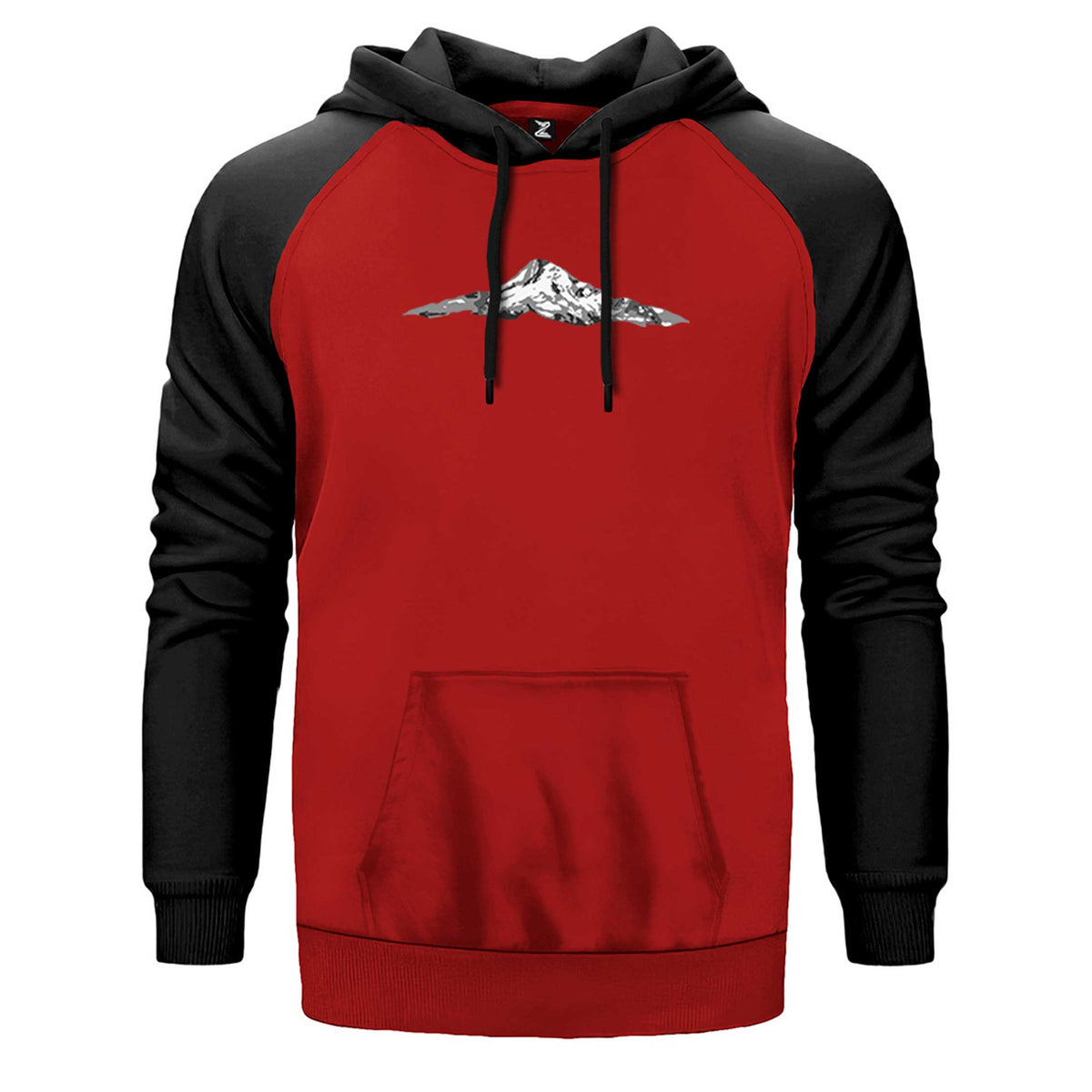 Single Mountain View çift renk reglan kol kapşonlu sweatshirt - kırmızı