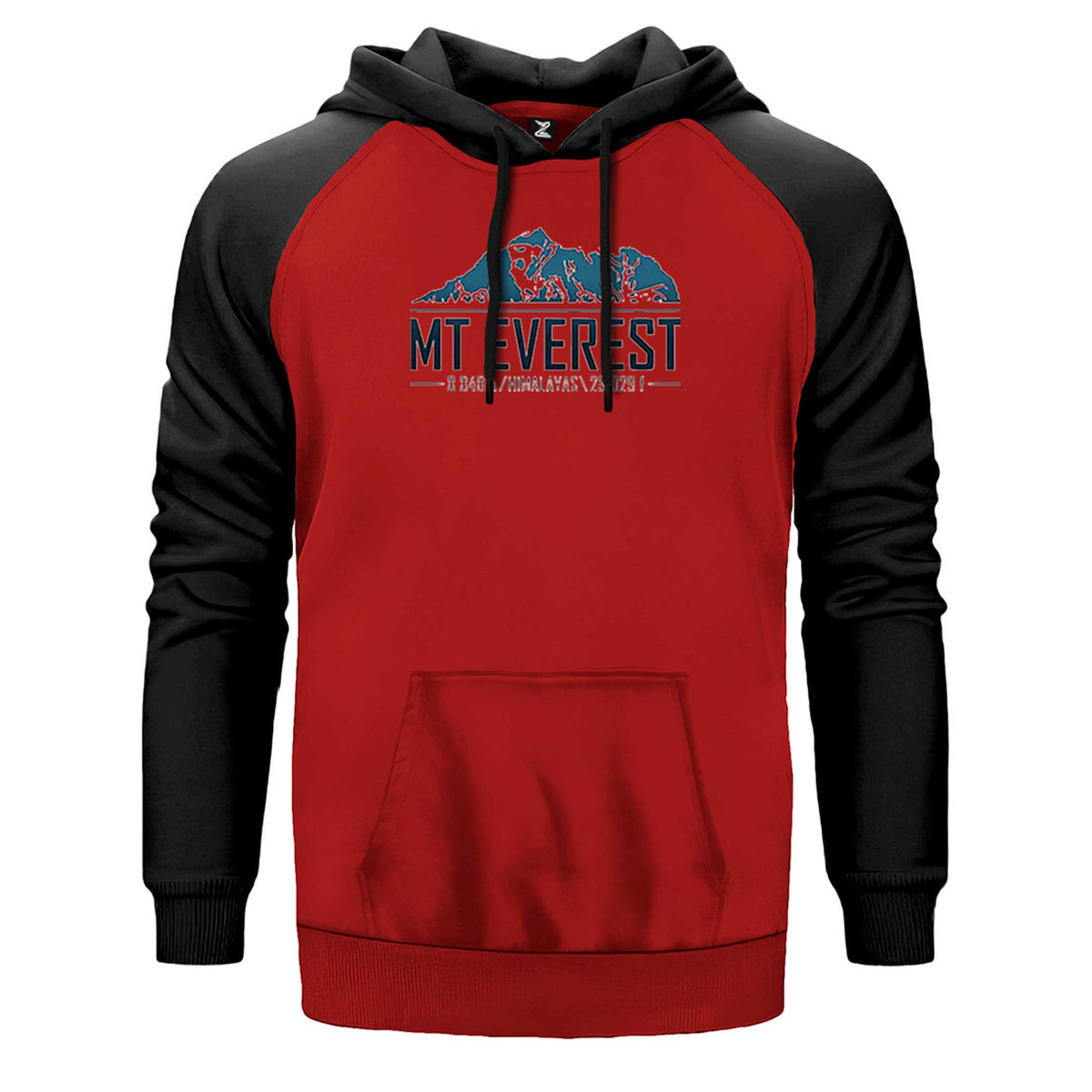 Everest 8848 m çift renk reglan kol kapşonlu sweatshirt - kırmızı
