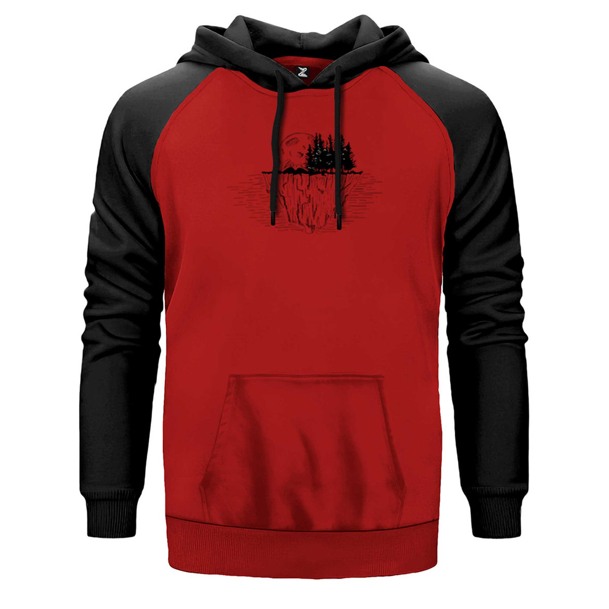 Moon Mountain Landscape çift renk reglan kol kapşonlu sweatshirt - kırmızı