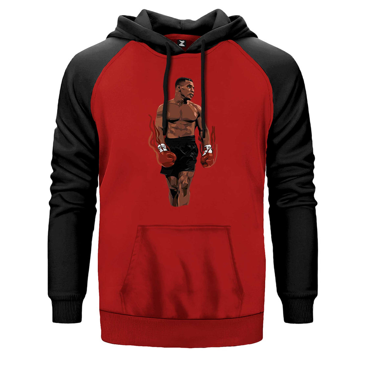 Mike Tyson Fire Boxing Gloves çift renk reglan kol kapşonlu sweatshirt - kırmızı