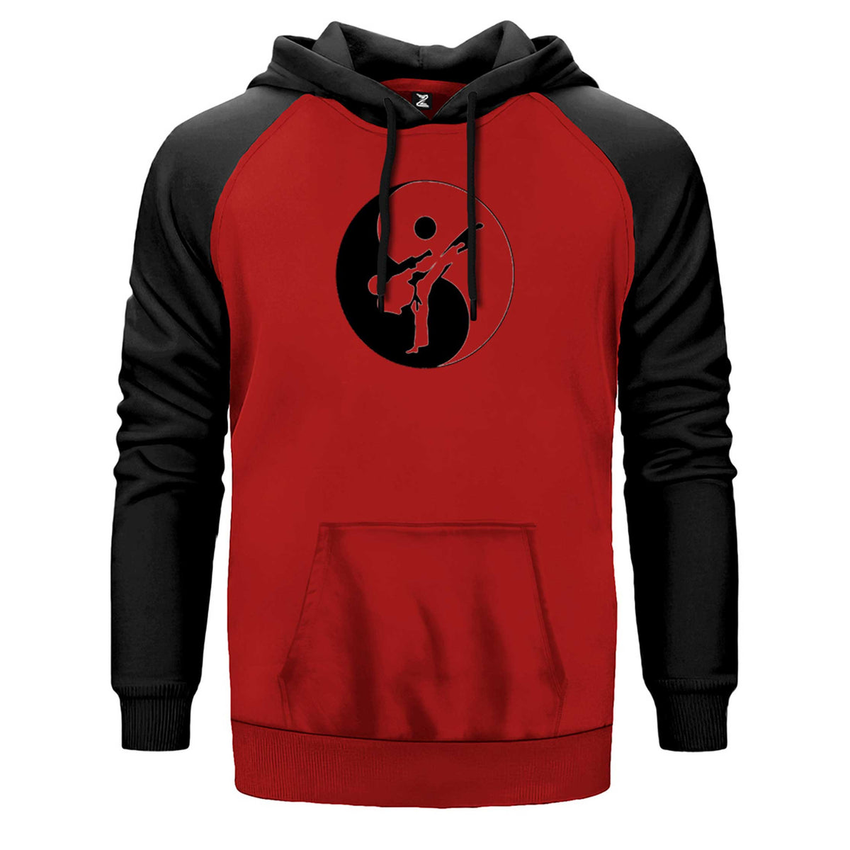 Karate Symmetry Martial Arts çift renk reglan kol kapşonlu sweatshirt - kırmızı