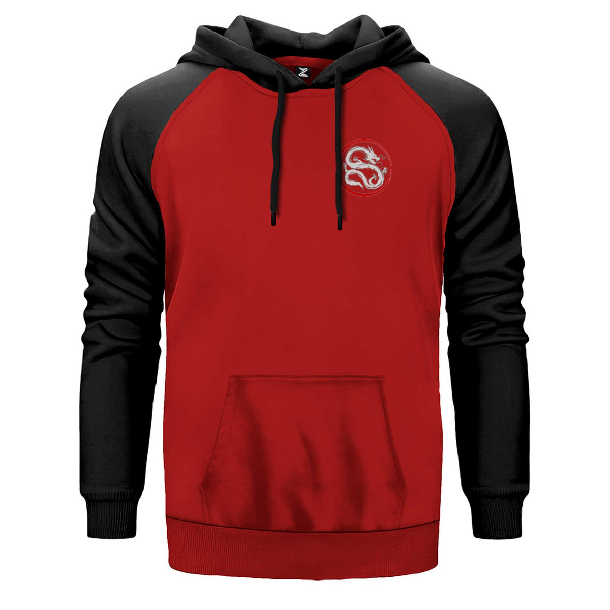 Dragon Karate çift renk reglan kol kapşonlu sweatshirt - kırmızı
