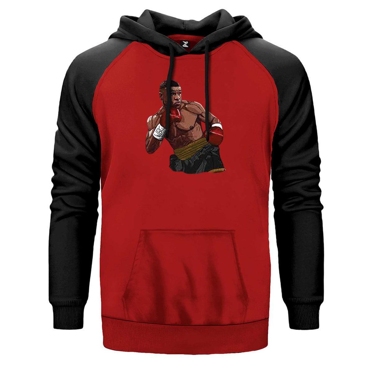 Mike Tyson WBC Fight çift renk reglan kol kapşonlu sweatshirt - kırmızı