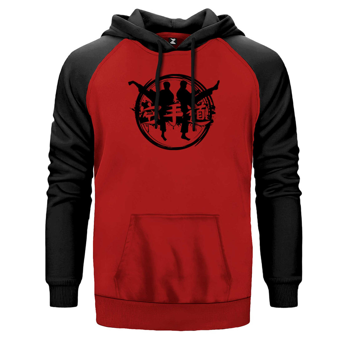 Taekwondo Red Circle çift renk reglan kol kapşonlu sweatshirt - kırmızı