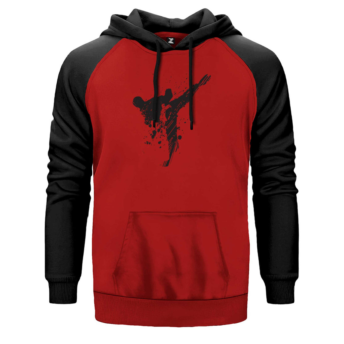 World Karete Fighter çift renk reglan kol kapşonlu sweatshirt - kırmızı