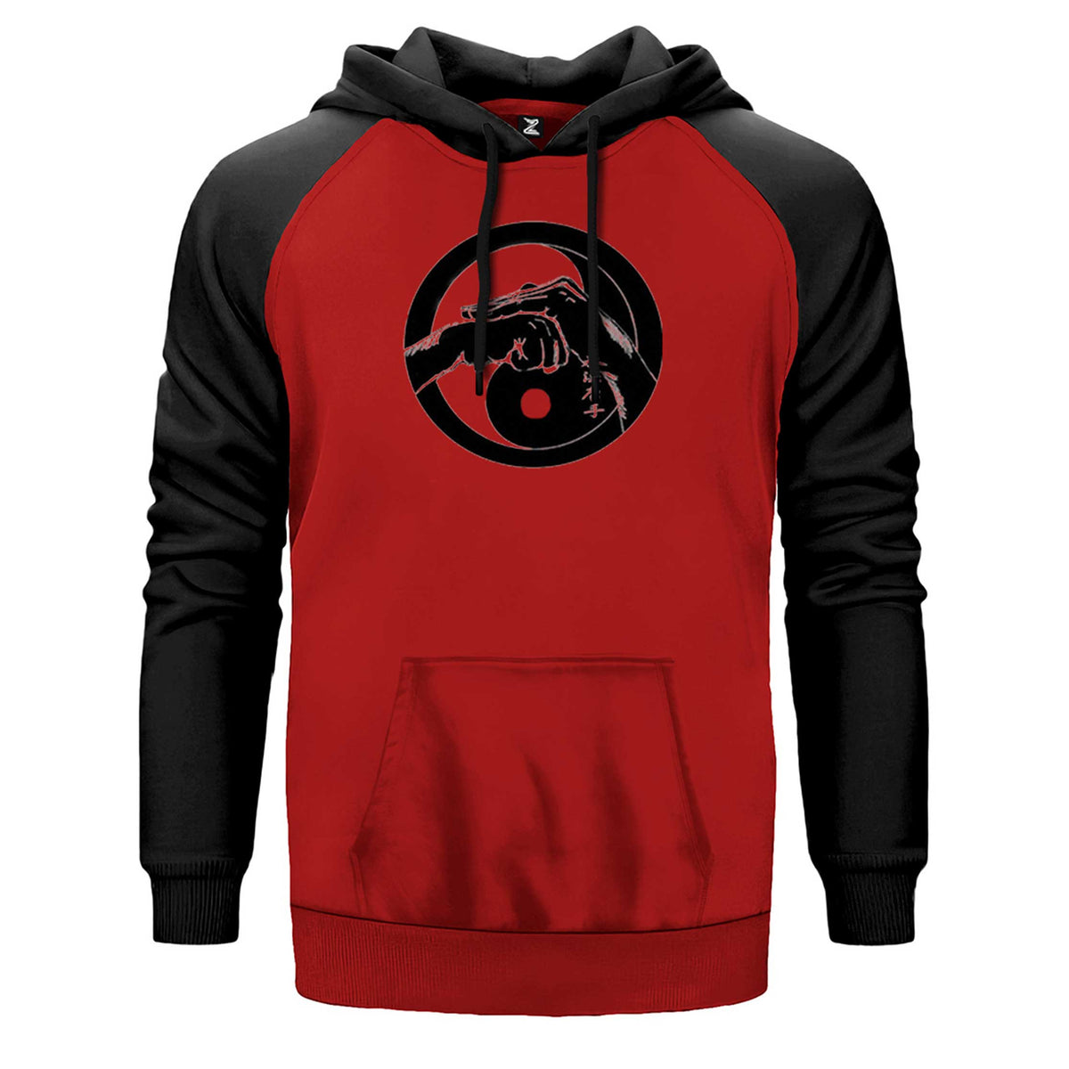 Shorin Ryu Karete Art çift renk reglan kol kapşonlu sweatshirt - kırmızı
