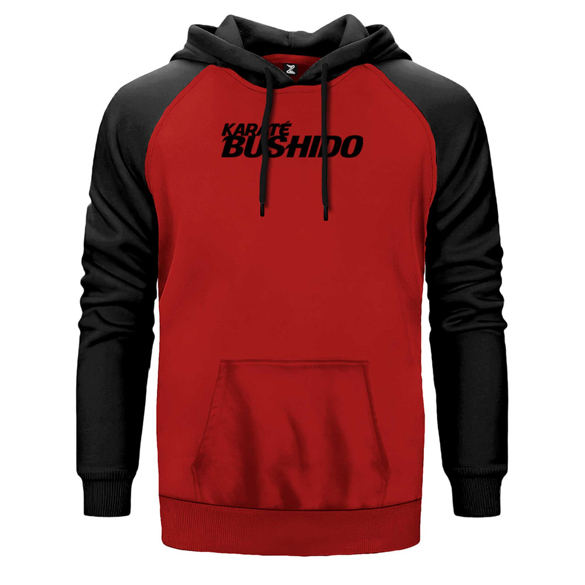 Karete Bushido Text çift renk reglan kol kapşonlu sweatshirt - kırmızı