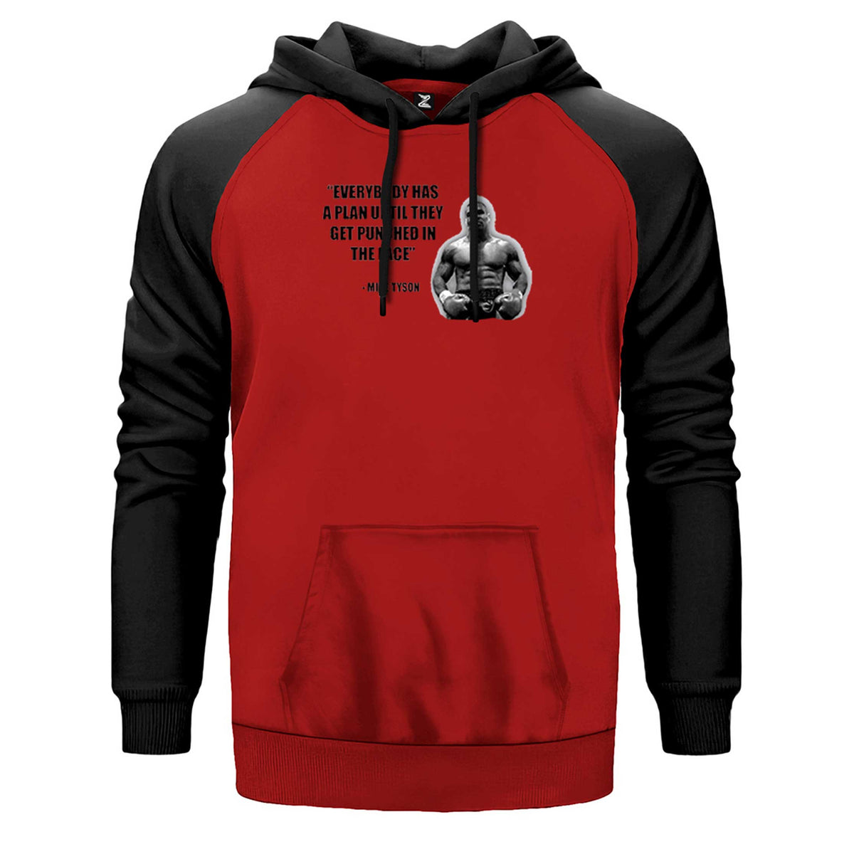Mike Tyson Fighter Quote çift renk reglan kol kapşonlu sweatshirt - kırmızı
