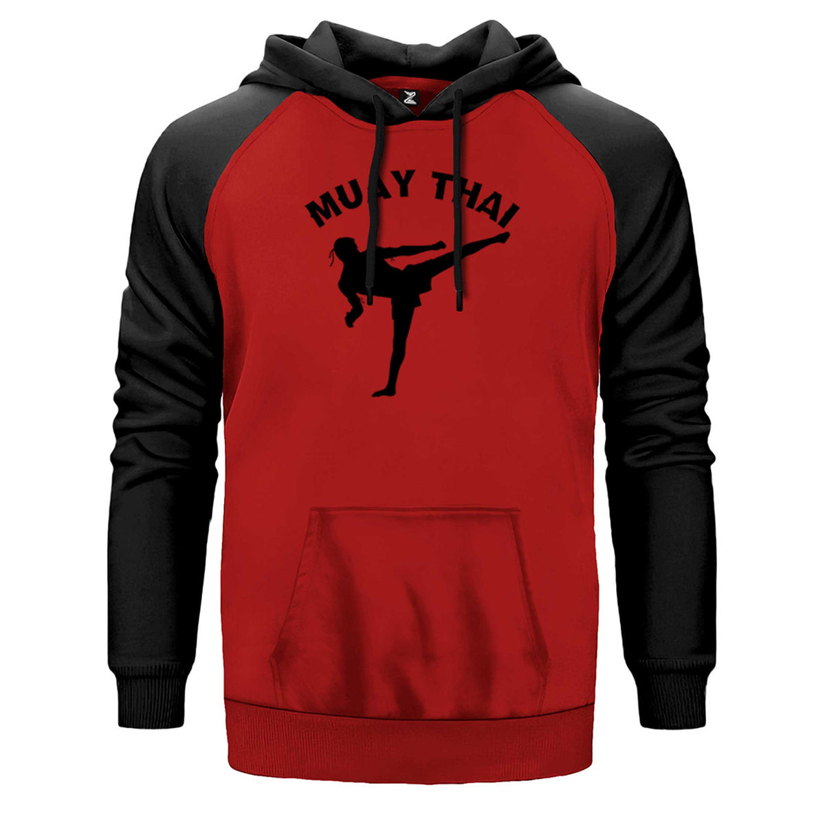 Karate Muay Thai Silhouette çift renk reglan kol kapşonlu sweatshirt - kırmızı