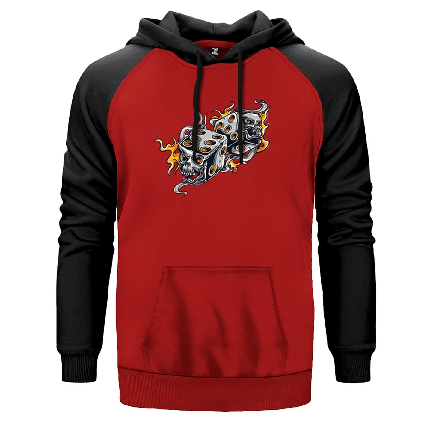 Two Gray Dices Cartoon çift renk reglan kol kapşonlu sweatshirt - kırmızı