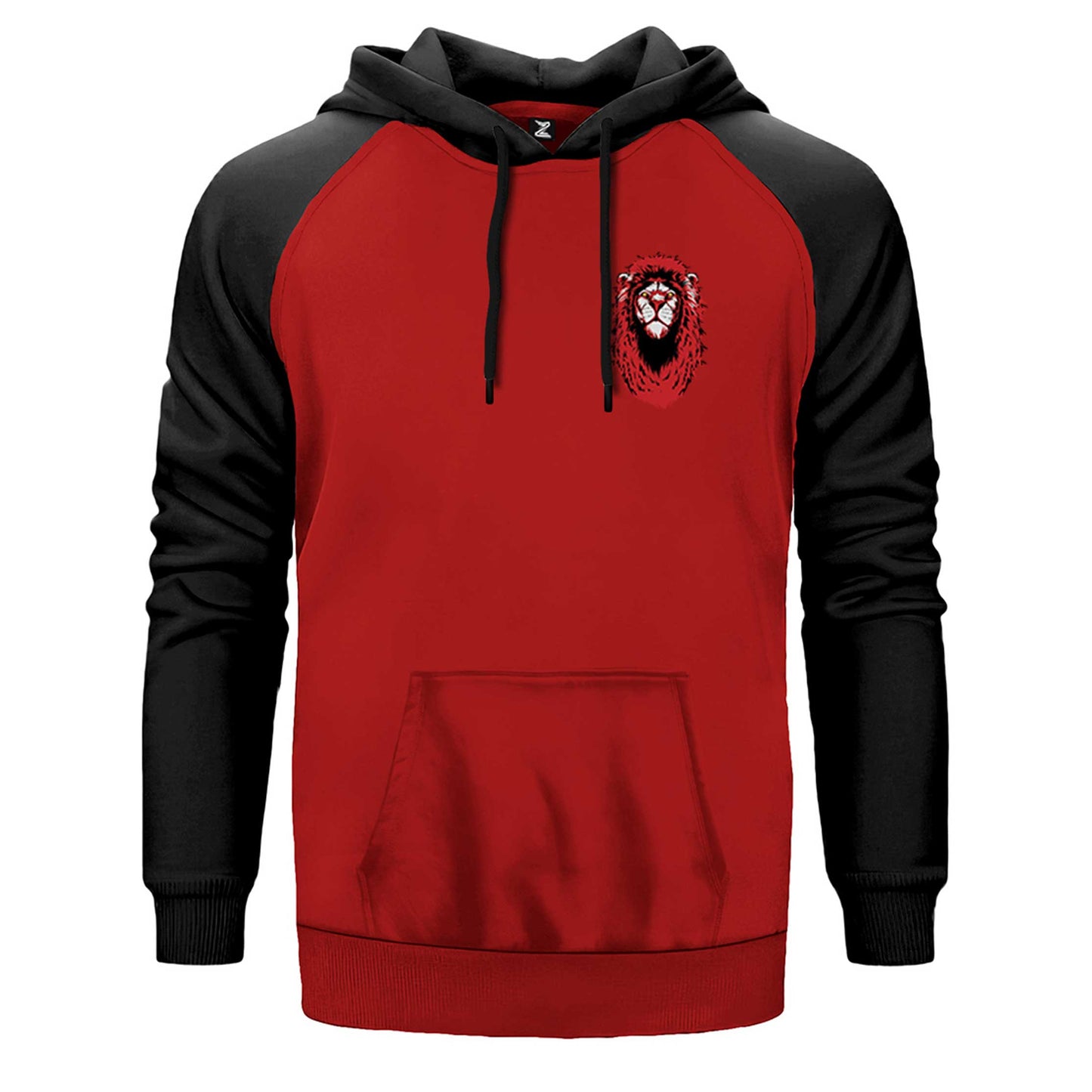 Red Lion Cartoon çift renk reglan kol kapşonlu sweatshirt - kırmızı
