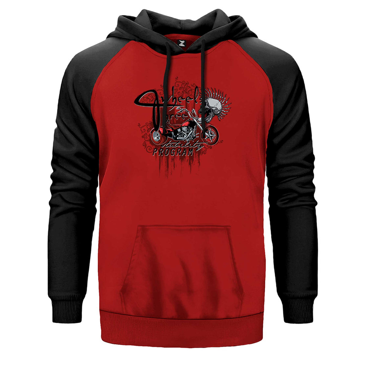 Red Trike Animation çift renk reglan kol kapşonlu sweatshirt - kırmızı