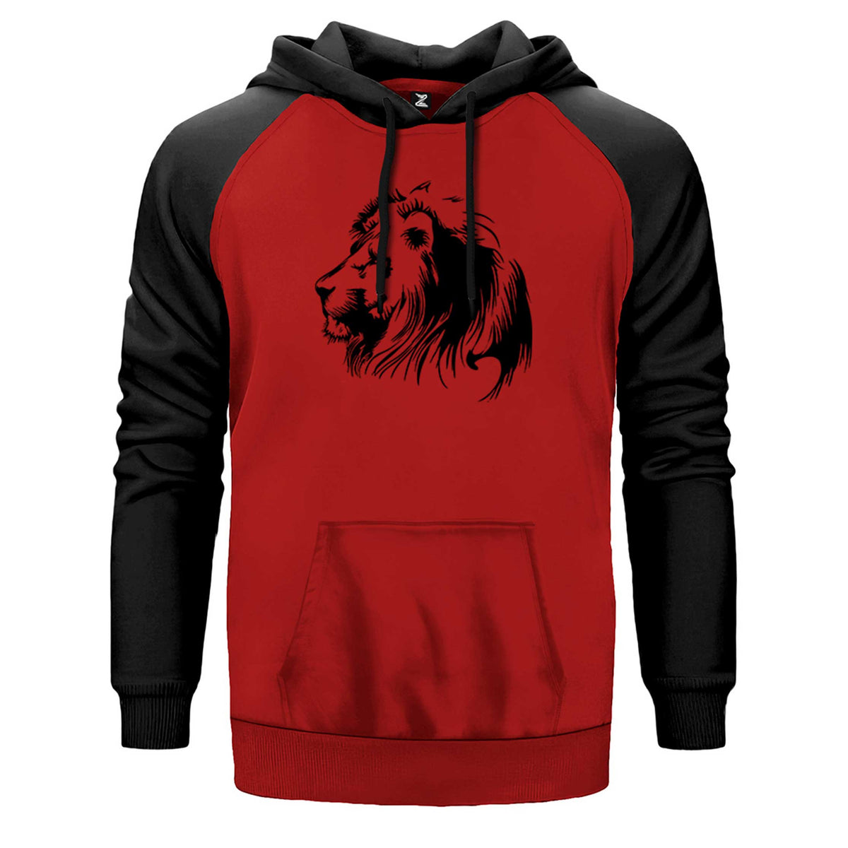 Black Lion Silhouette çift renk reglan kol kapşonlu sweatshirt - kırmızı
