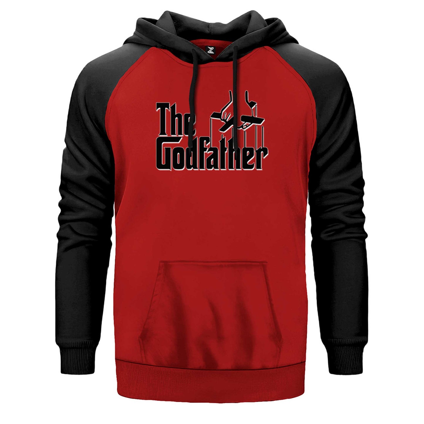 The Godfather Black Text çift renk reglan kol kapşonlu sweatshirt - kırmızı