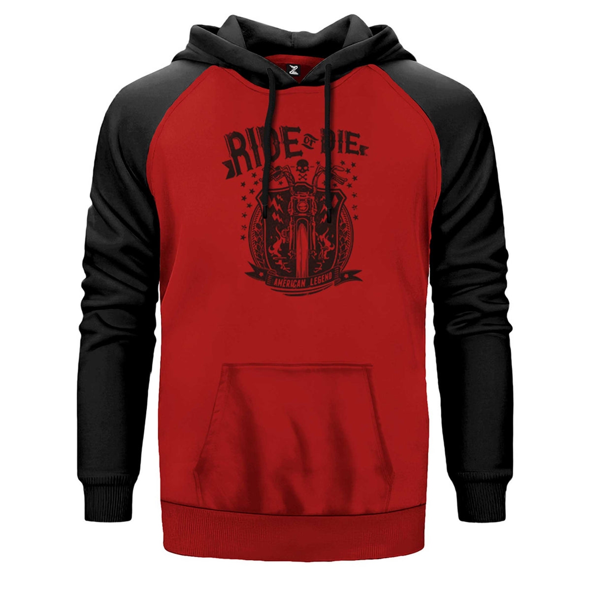 Ride Die Silhouette çift renk reglan kol kapşonlu sweatshirt - kırmızı