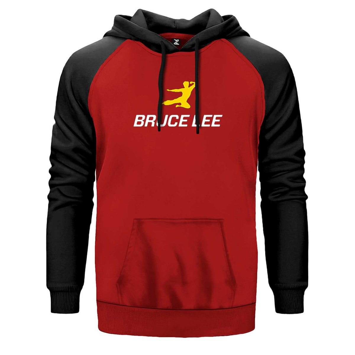 Bruce Lee Yellow Man çift renk reglan kol kapşonlu sweatshirt - kırmızı