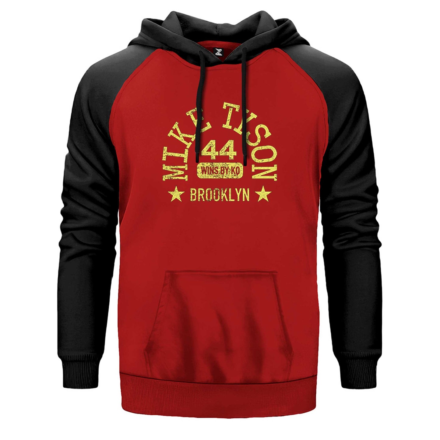 Mike Tyson 44 Wins by Knockout çift renk reglan kol kapşonlu sweatshirt - kırmızı