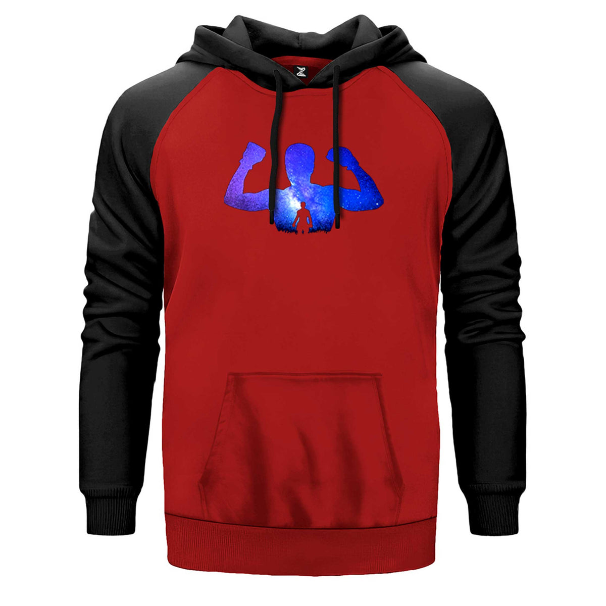 Muhammed Ali Galaksi çift renk reglan kol kapşonlu sweatshirt - kırmızı