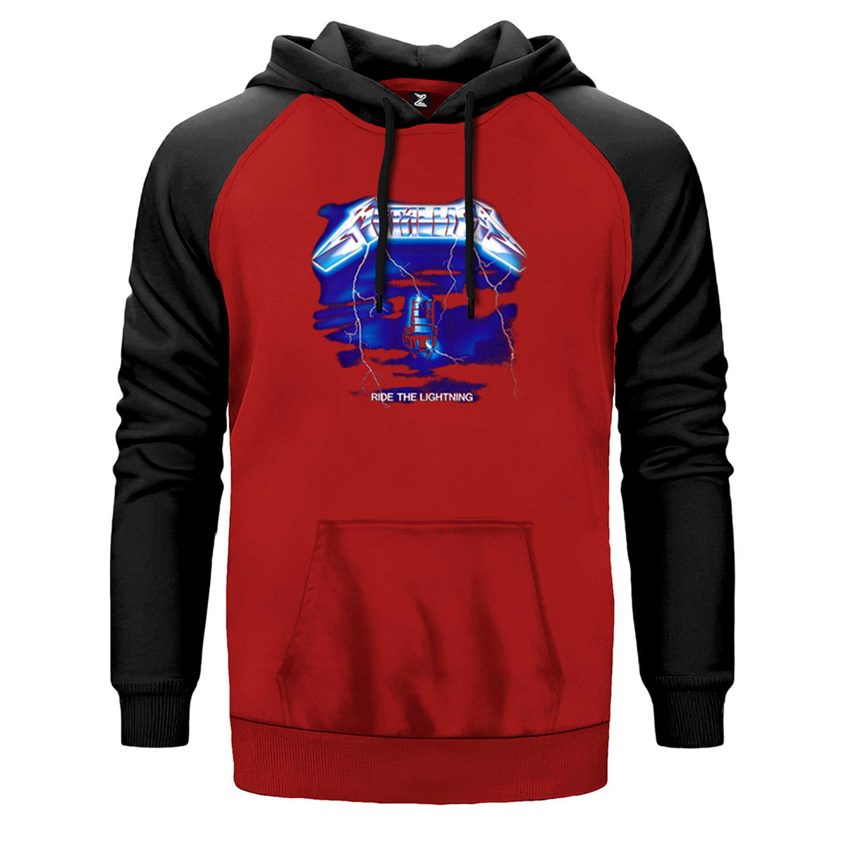 Metallica Ride The Lightning çift renk reglan kol kapşonlu sweatshirt - kırmızı