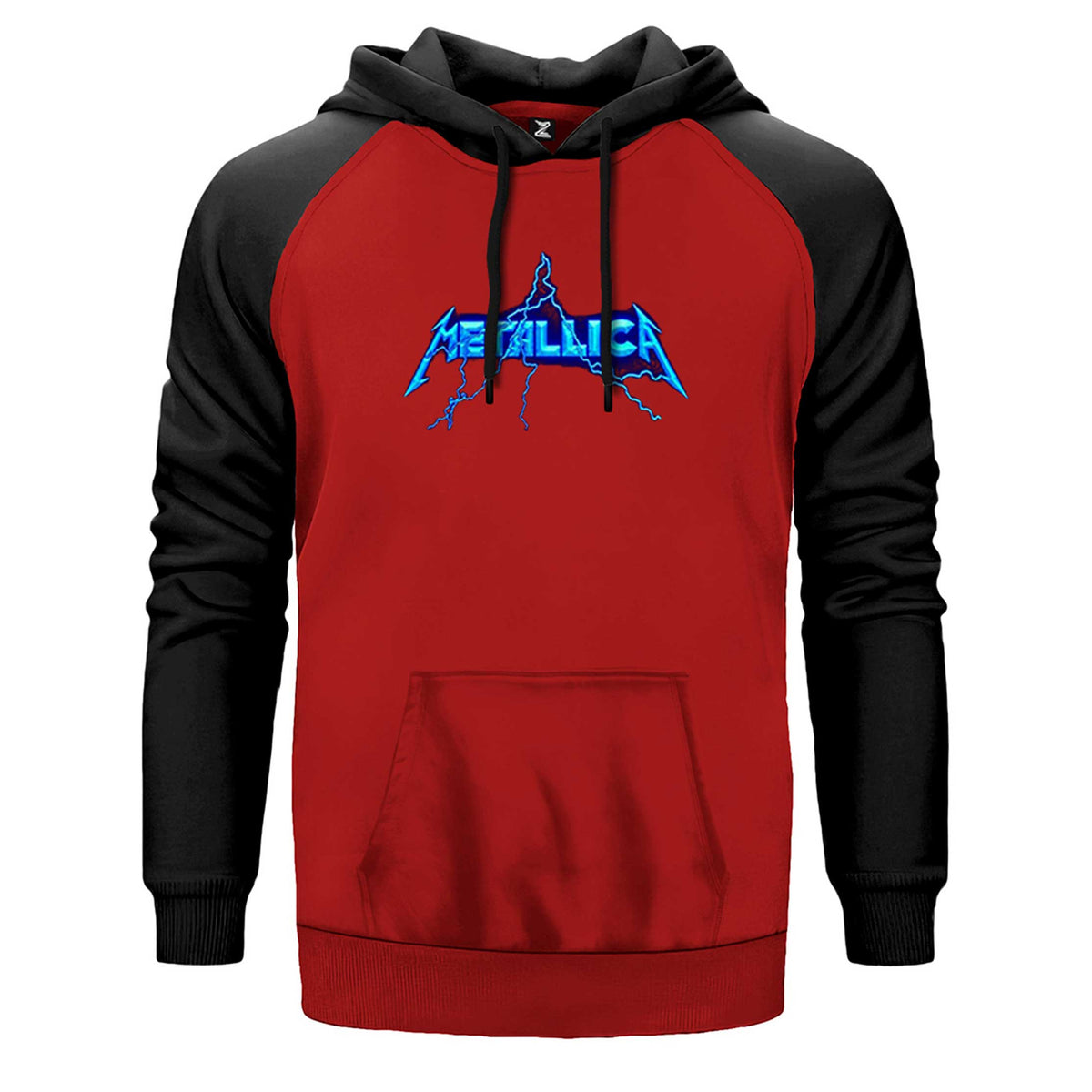 Metallica Logo Lightning çift renk reglan kol kapşonlu sweatshirt - kırmızı