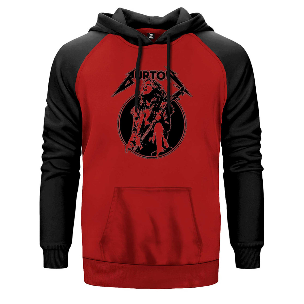Metallica Cliff Burton Guitar çift renk reglan kol kapşonlu sweatshirt - kırmızı