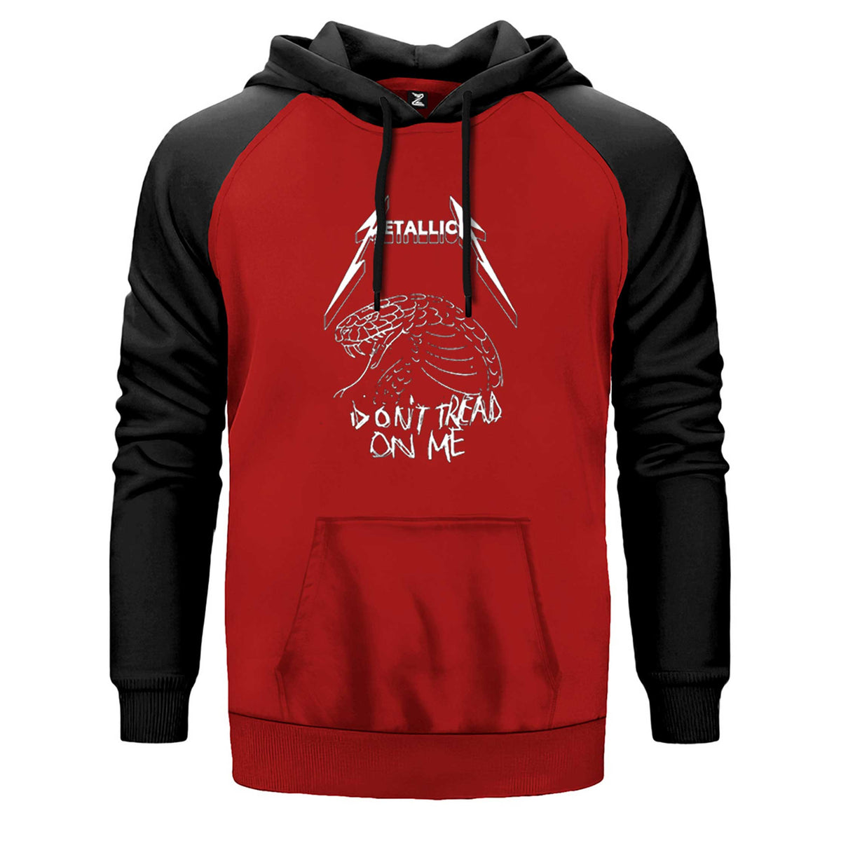 Metallica Don't Tread On Me çift renk reglan kol kapşonlu sweatshirt - kırmızı