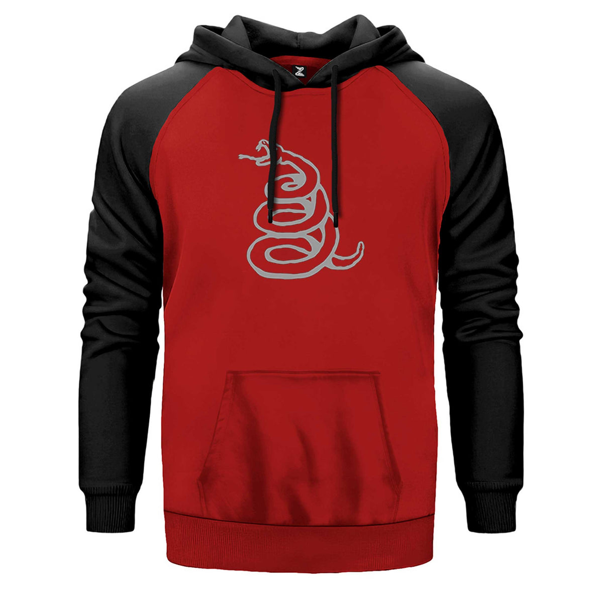 Metallica Snake Logo çift renk reglan kol kapşonlu sweatshirt - kırmızı