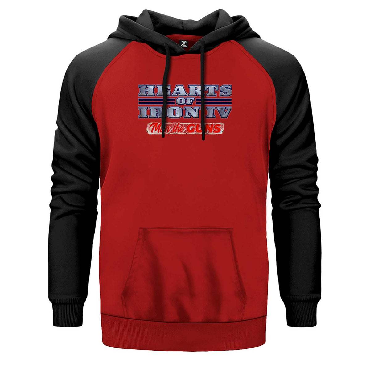 Hearts Of Iron 4 Cool çift renk reglan kol kapşonlu sweatshirt - kırmızı