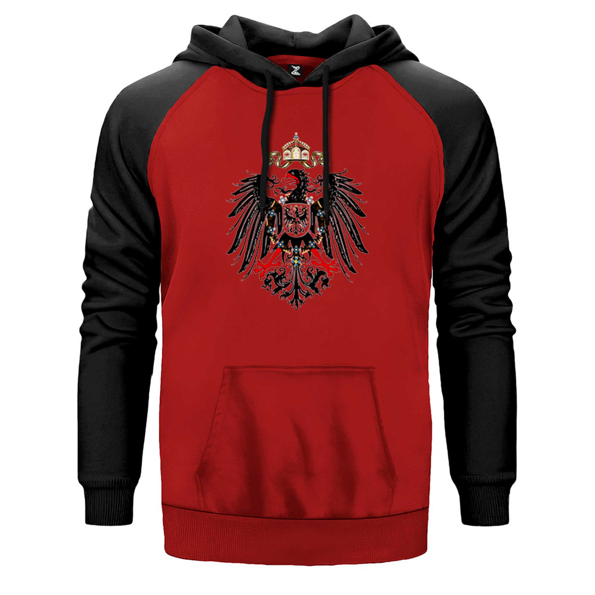 Hearts of Iron 4 Imperial Coat of arms of Germany çift renk reglan kol kapşonlu sweatshirt - kırmızı
