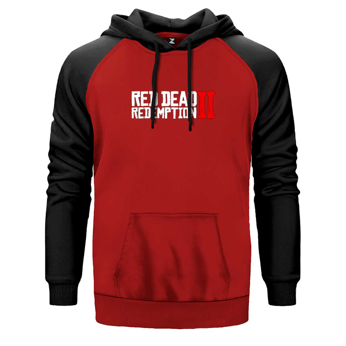 Red Dead Redemption 2 Text çift renk reglan kol kapşonlu sweatshirt - kırmızı