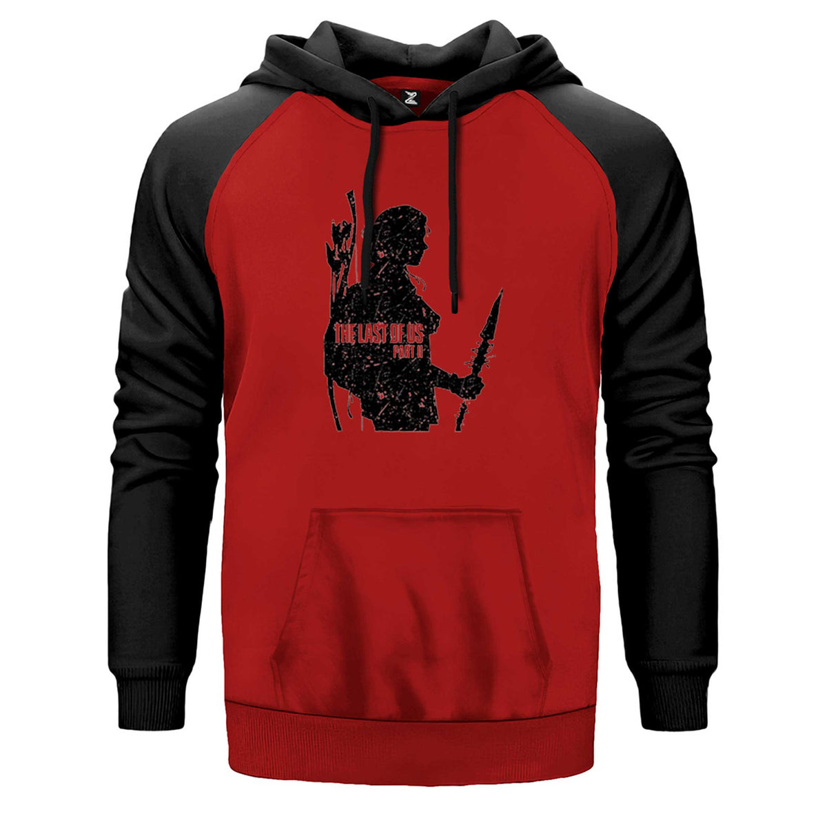 The Last Of Us 2 Ellie Face çift renk reglan kol kapşonlu sweatshirt - kırmızı