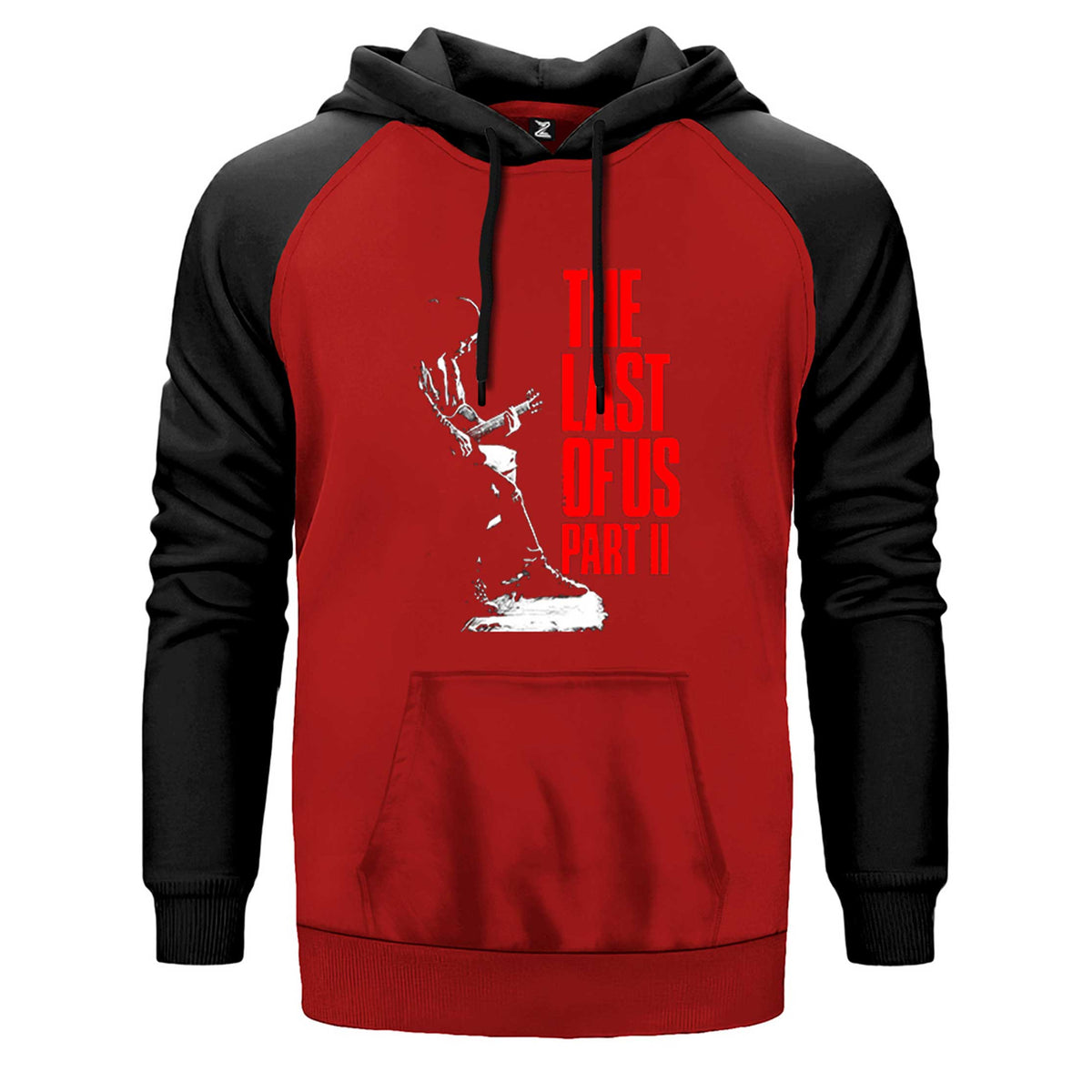 The Last Of Us 2 Ellie Guitar çift renk reglan kol kapşonlu sweatshirt - kırmızı