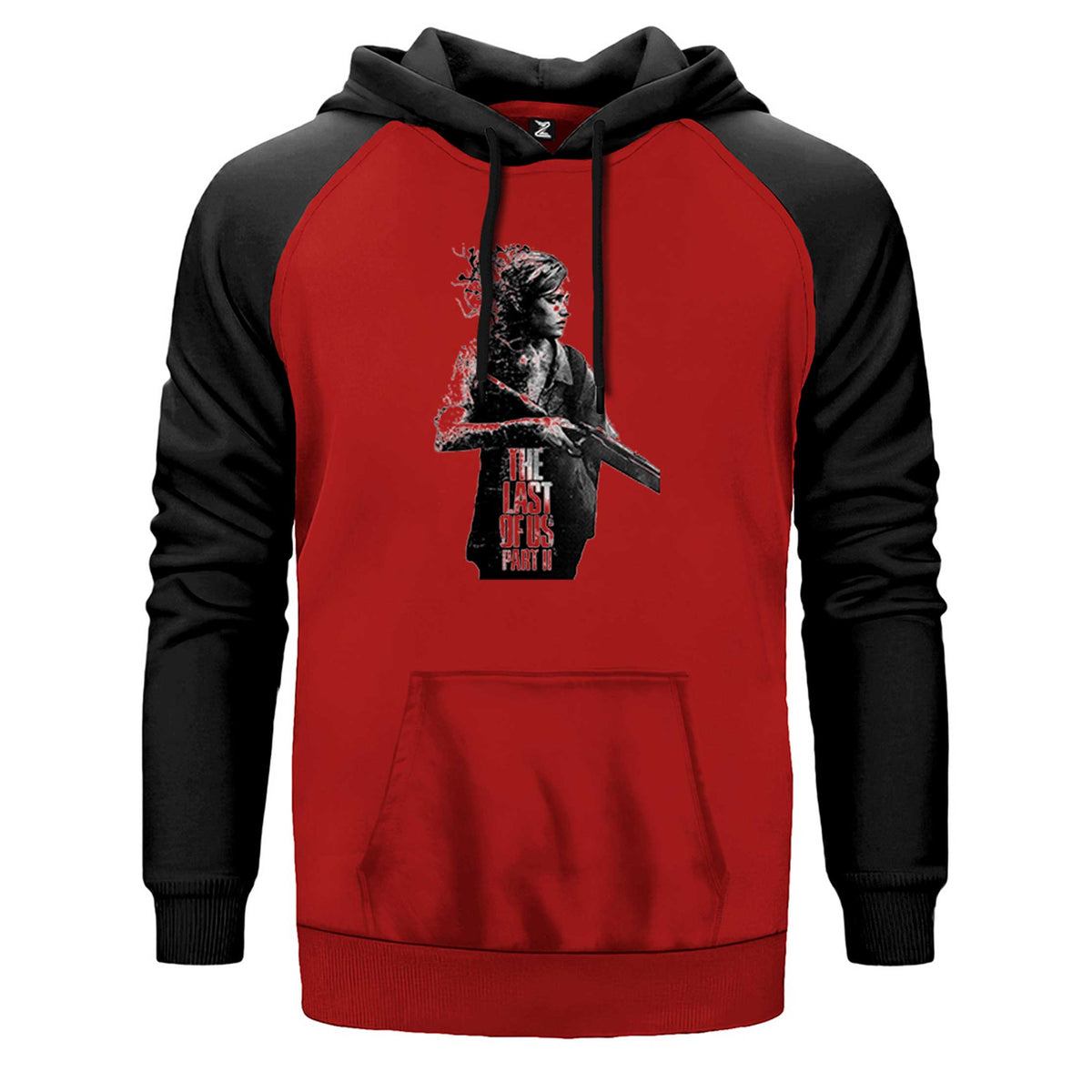 The Last Of Us 2 Ellie Siluet çift renk reglan kol kapşonlu sweatshirt - kırmızı