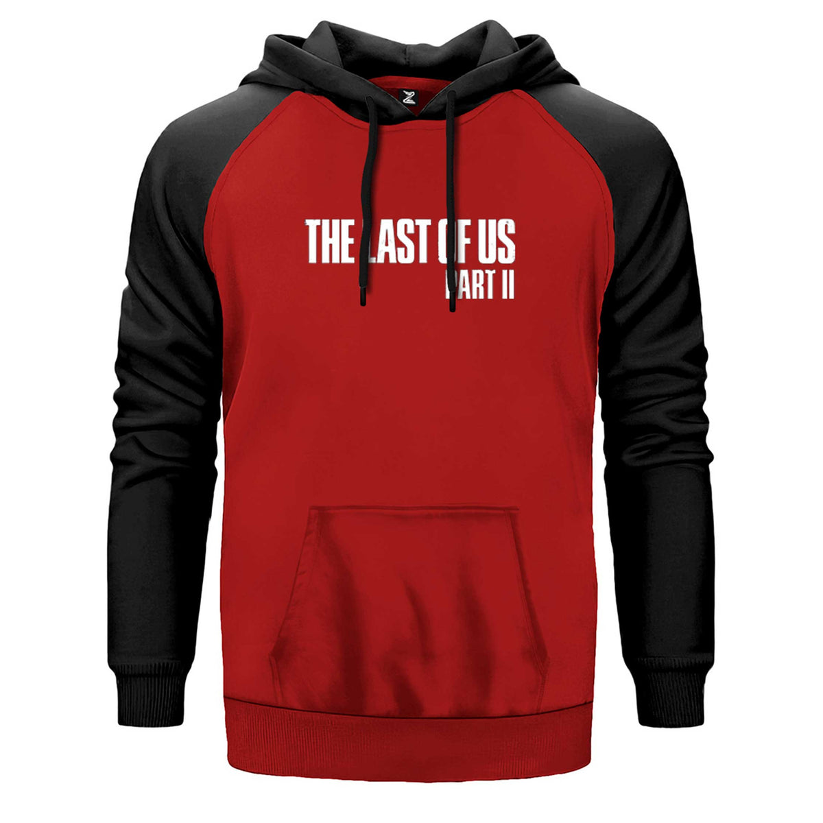 The Last of Us 2 Text çift renk reglan kol kapşonlu sweatshirt - kırmızı