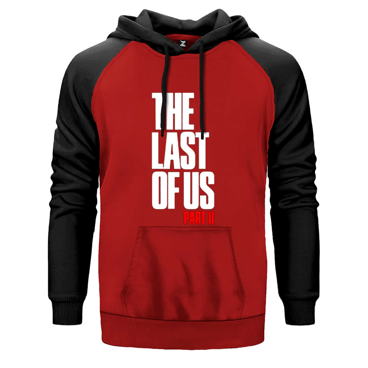 The last of Us Part 2 Yazı çift renk reglan kol kapşonlu sweatshirt - kırmızı