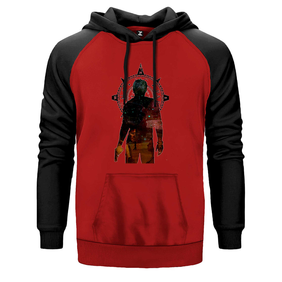 Uncharted 4 Nathan Drake Adventure çift renk reglan kol kapşonlu sweatshirt - kırmızı