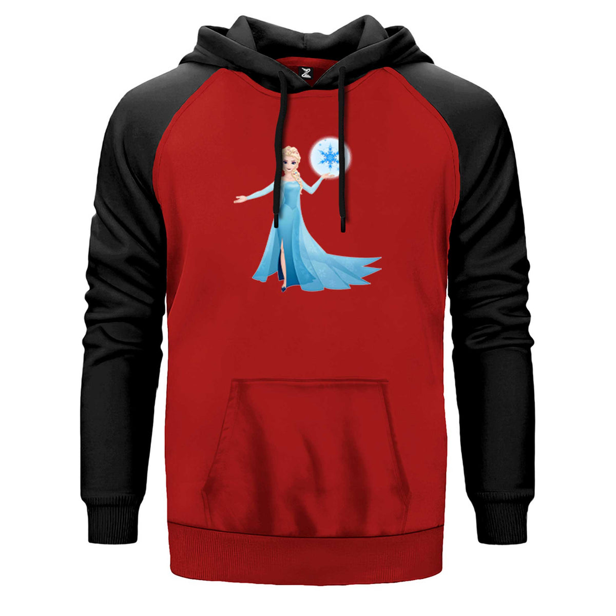 Karlar Ülkesi Elsa Siluet çift renk reglan kol kapşonlu sweatshirt - kırmızı