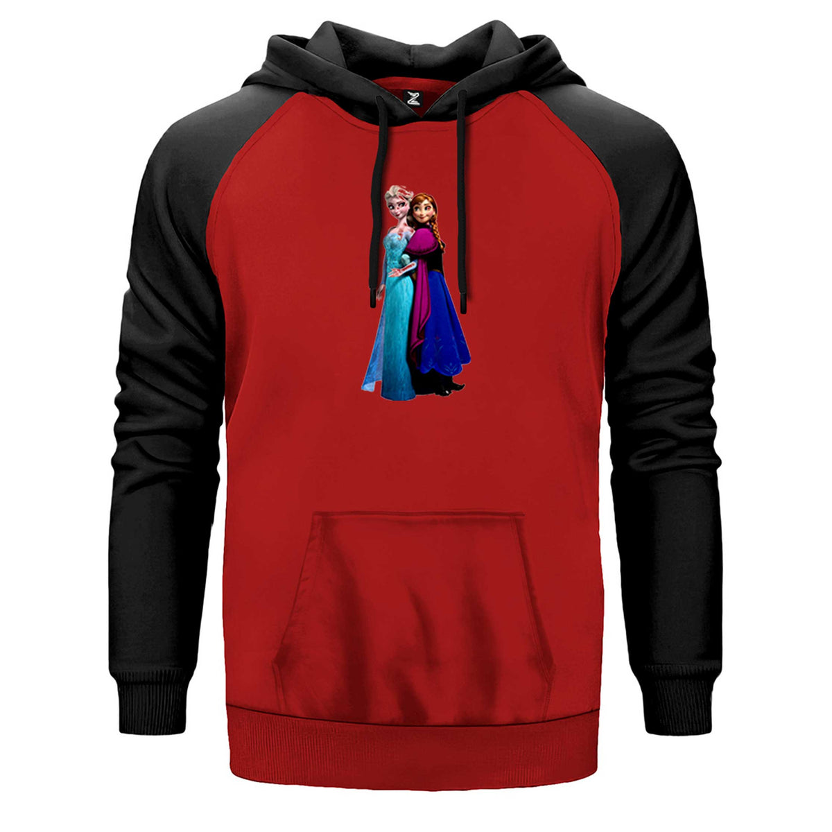 Karlar Ülkesi Elsa ve Anna çift renk reglan kol kapşonlu sweatshirt - kırmızı