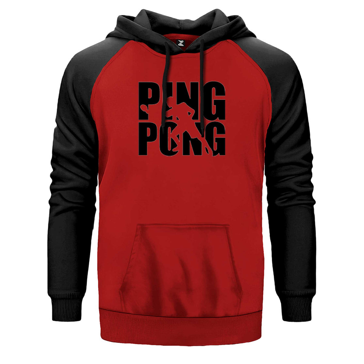 Ping Pong Actor çift renk reglan kol kapşonlu sweatshirt - kırmızı
