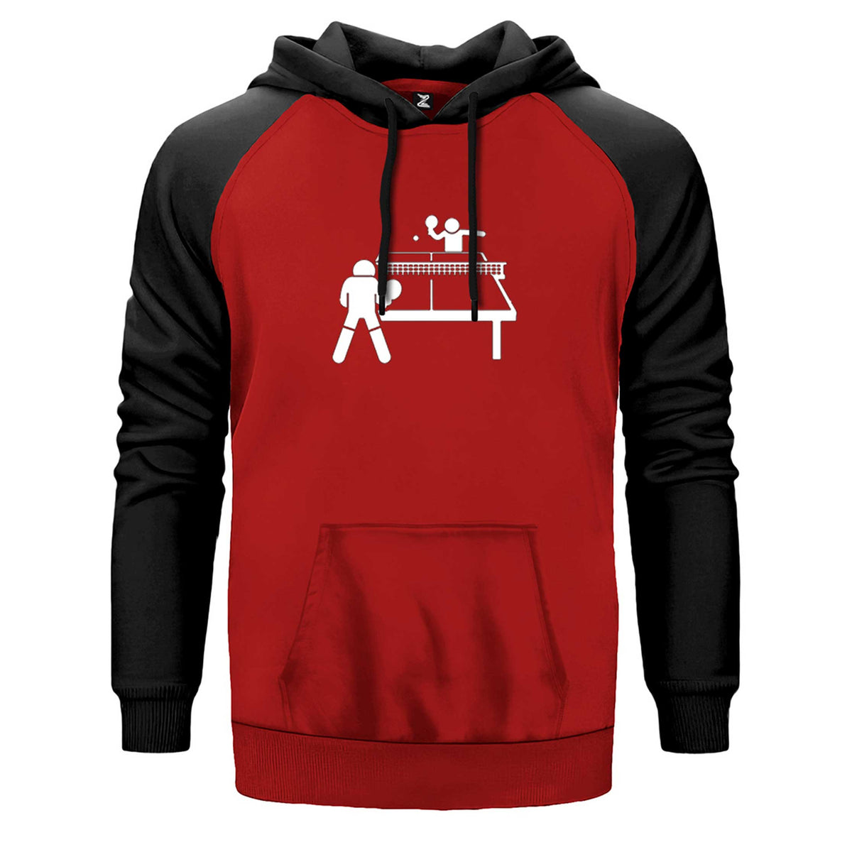 Ping Pong Table Tennis Round çift renk reglan kol kapşonlu sweatshirt - kırmızı