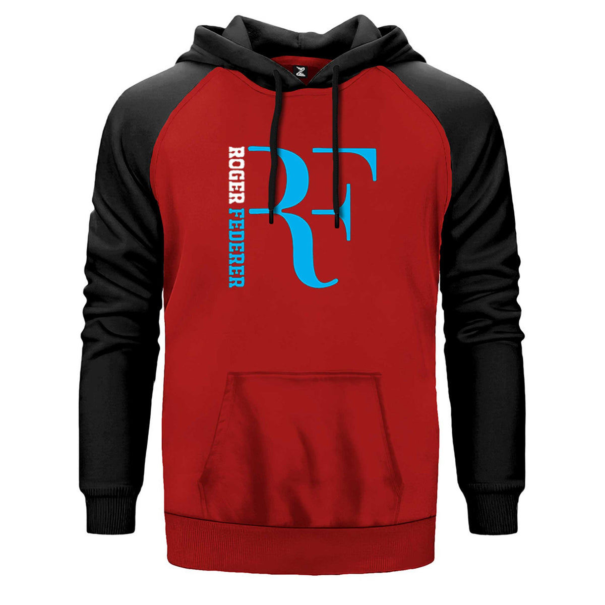Roger Federer Blue Logo çift renk reglan kol kapşonlu sweatshirt - kırmızı