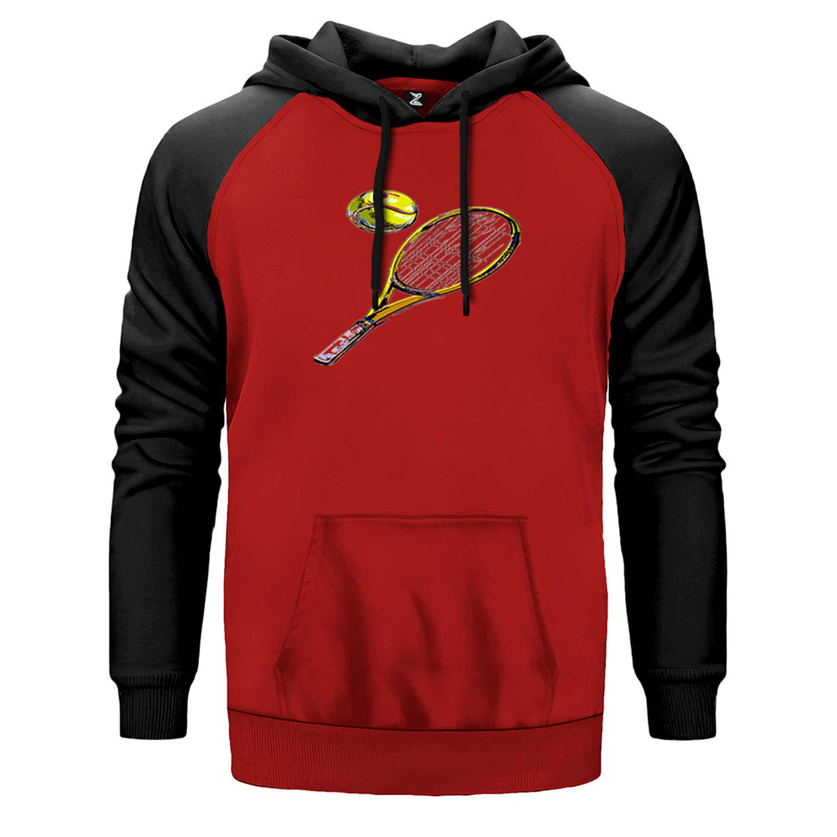 Tennis Rackets Classic çift renk reglan kol kapşonlu sweatshirt - kırmızı