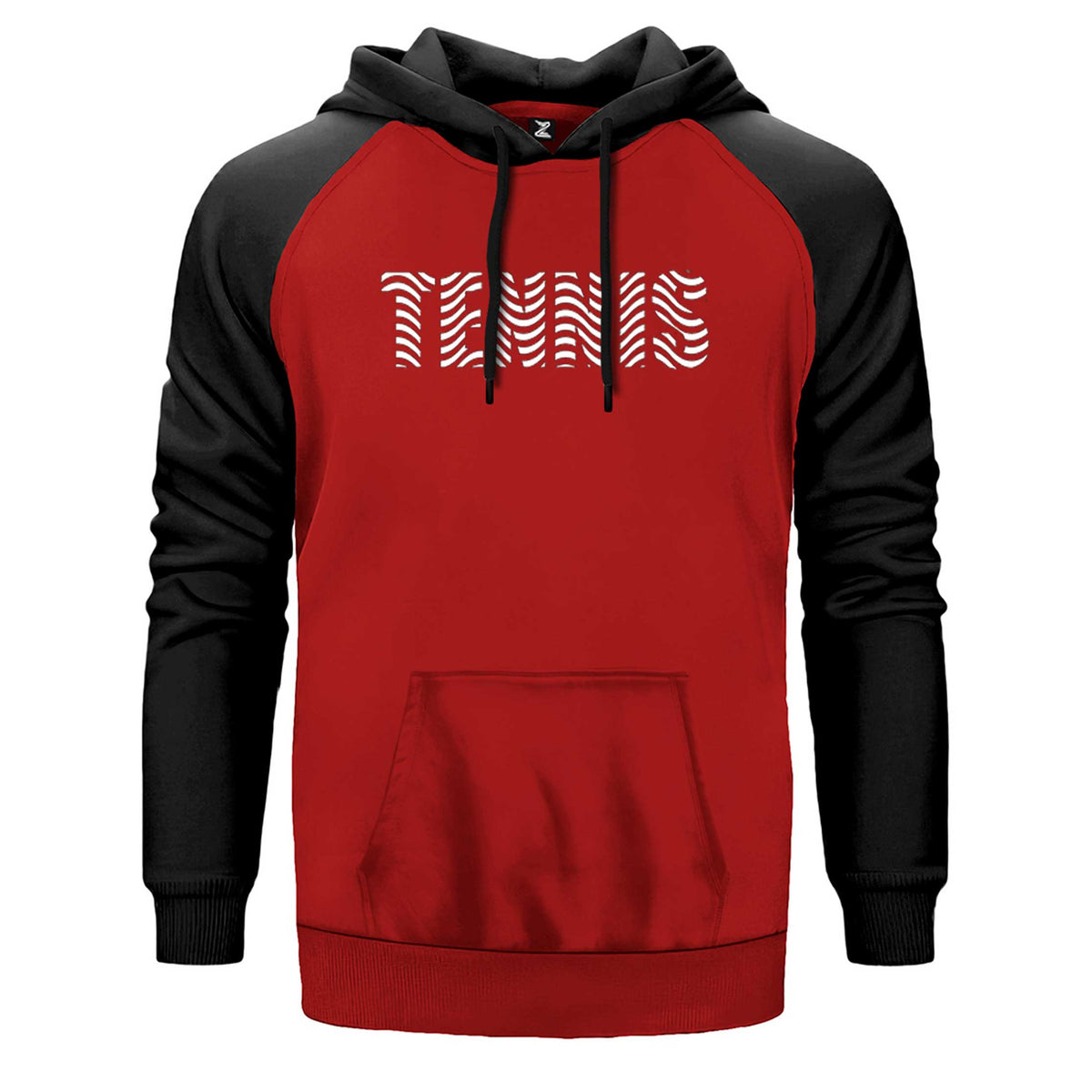 Tennis Text çift renk reglan kol kapşonlu sweatshirt - kırmızı