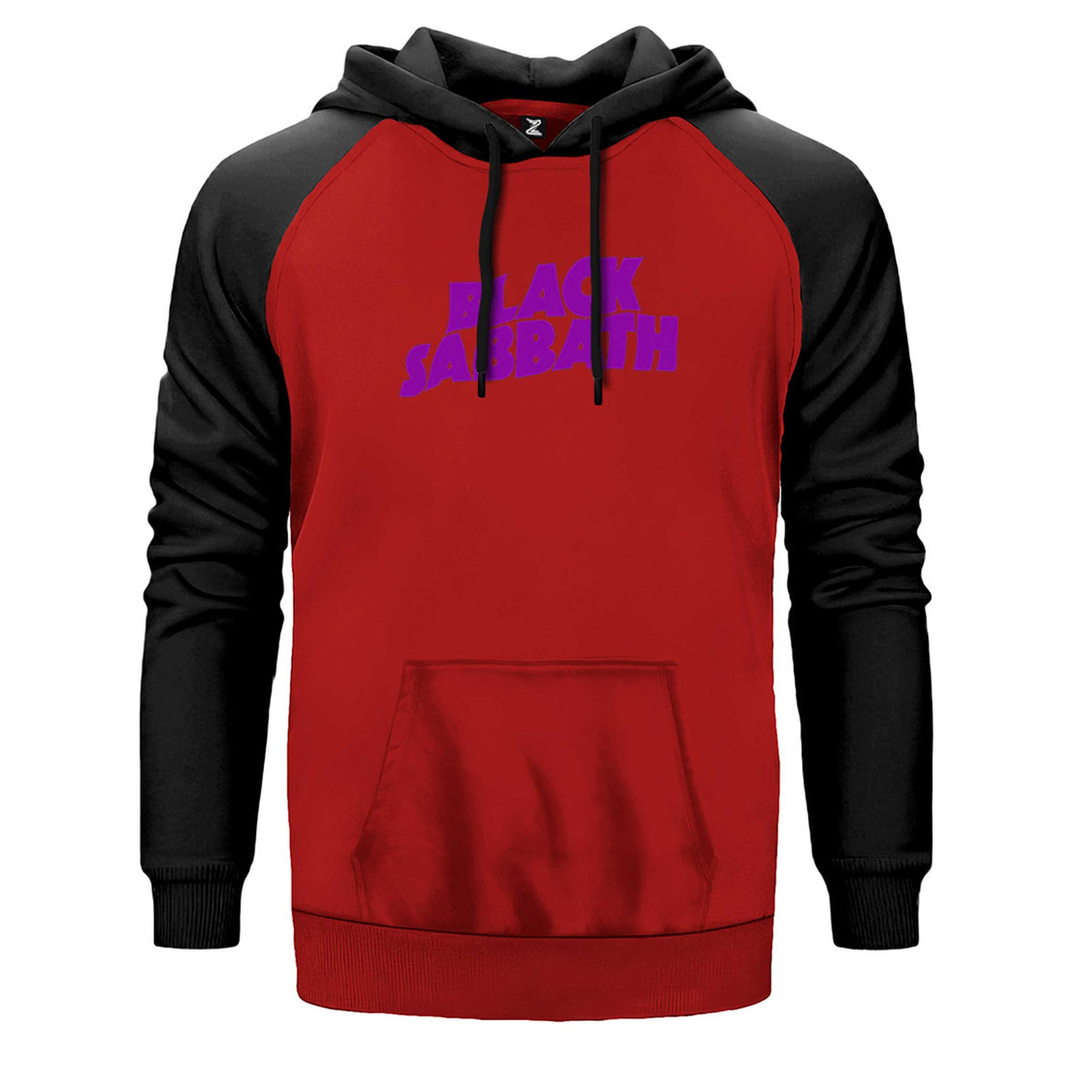 Black Sabbath Purple Yazı çift renk reglan kol kapşonlu sweatshirt - kırmızı