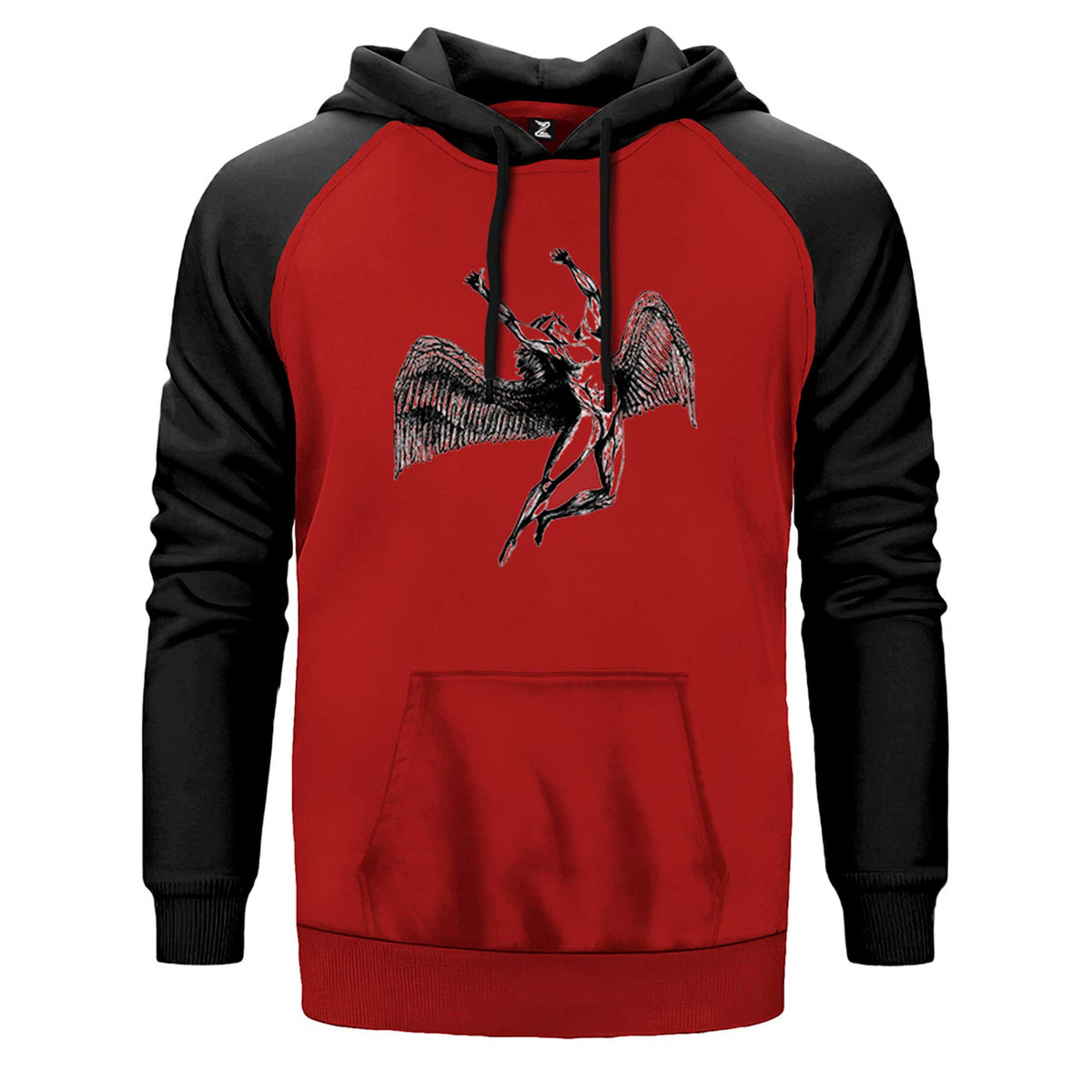 Led Zeppelin Icarus Angel çift renk reglan kol kapşonlu sweatshirt - kırmızı