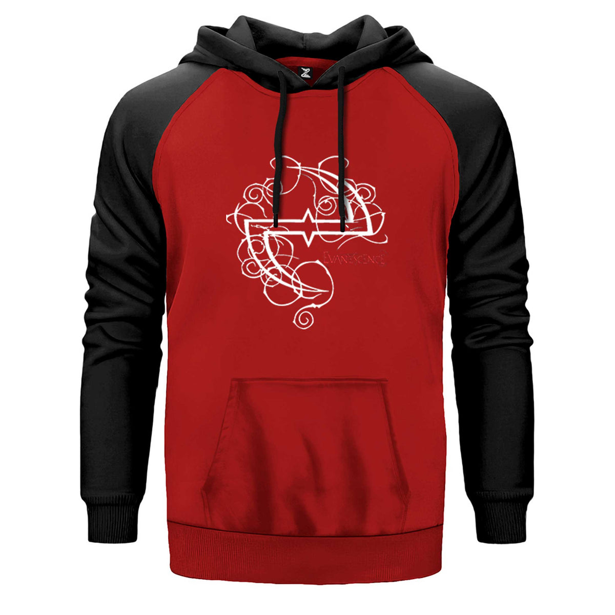 Evanescence Logo çift renk reglan kol kapşonlu sweatshirt - kırmızı