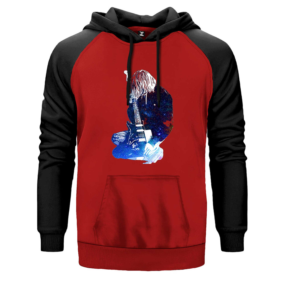 Nirvana Kurt Cobain Galaksi çift renk reglan kol kapşonlu sweatshirt - kırmızı