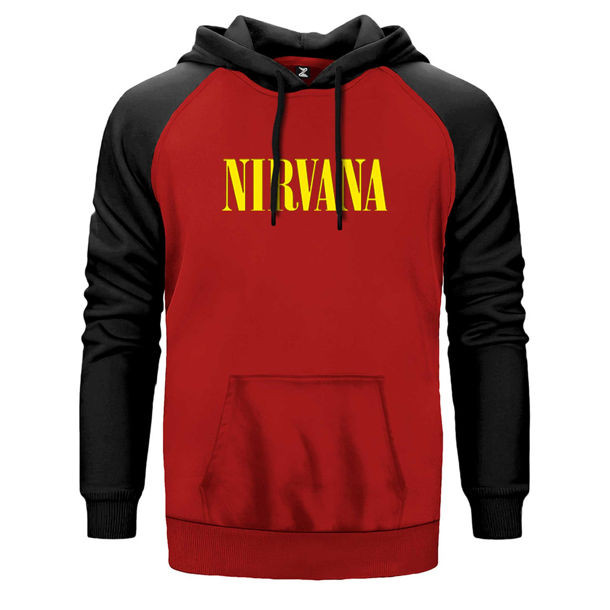 Nirvana Yazı Sarı çift renk reglan kol kapşonlu sweatshirt - kırmızı
