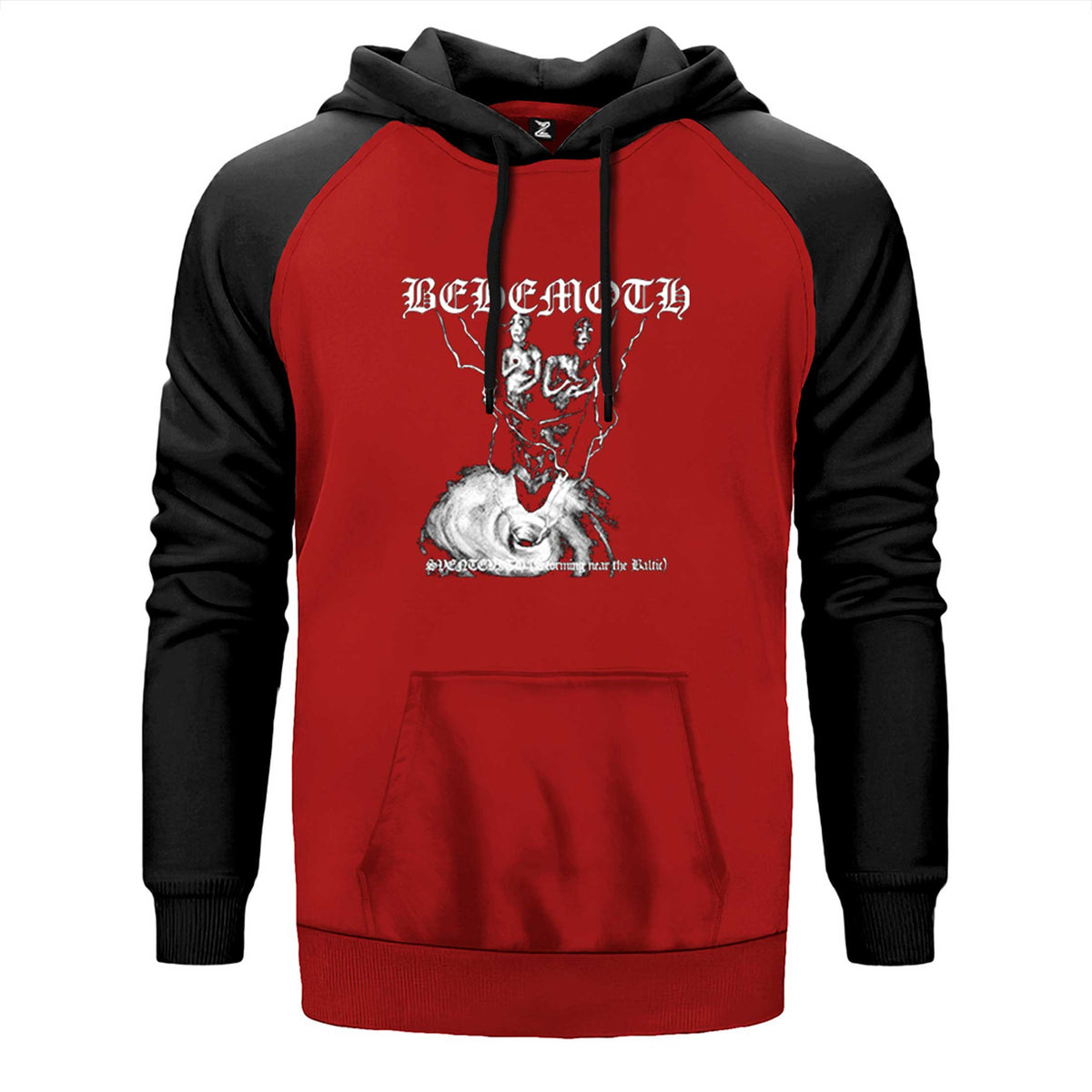 Behemoth Sventevith çift renk reglan kol kapşonlu sweatshirt - kırmızı