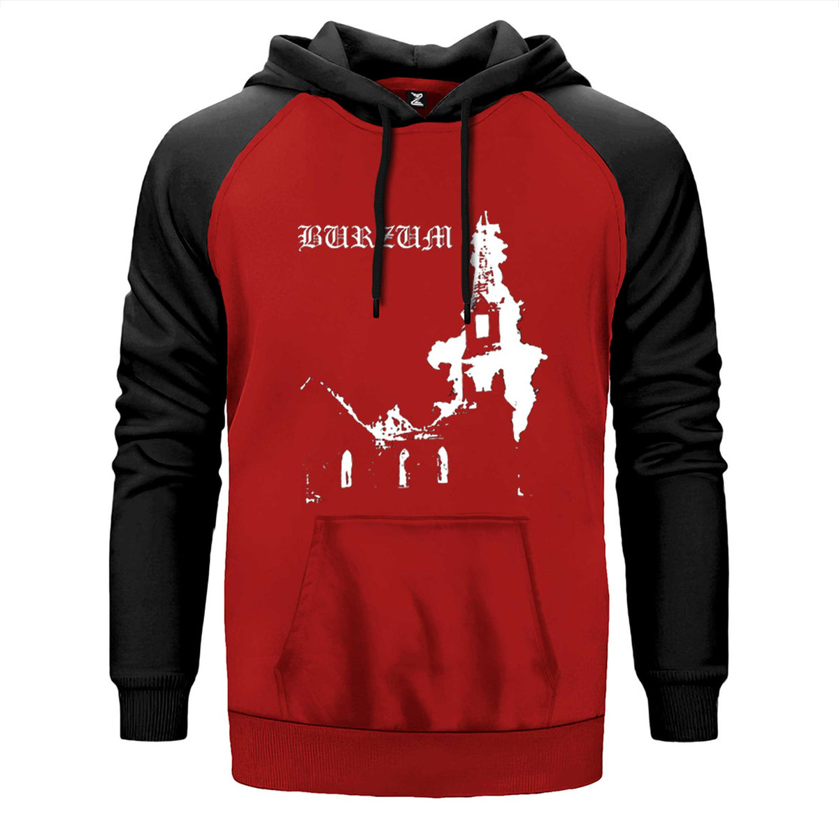 Burzum Burn Church çift renk reglan kol kapşonlu sweatshirt - kırmızı